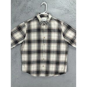 Abercrombie Fitch Shirt Men Large Grey Beige Tartan Plaid Soft Flannel Button Up